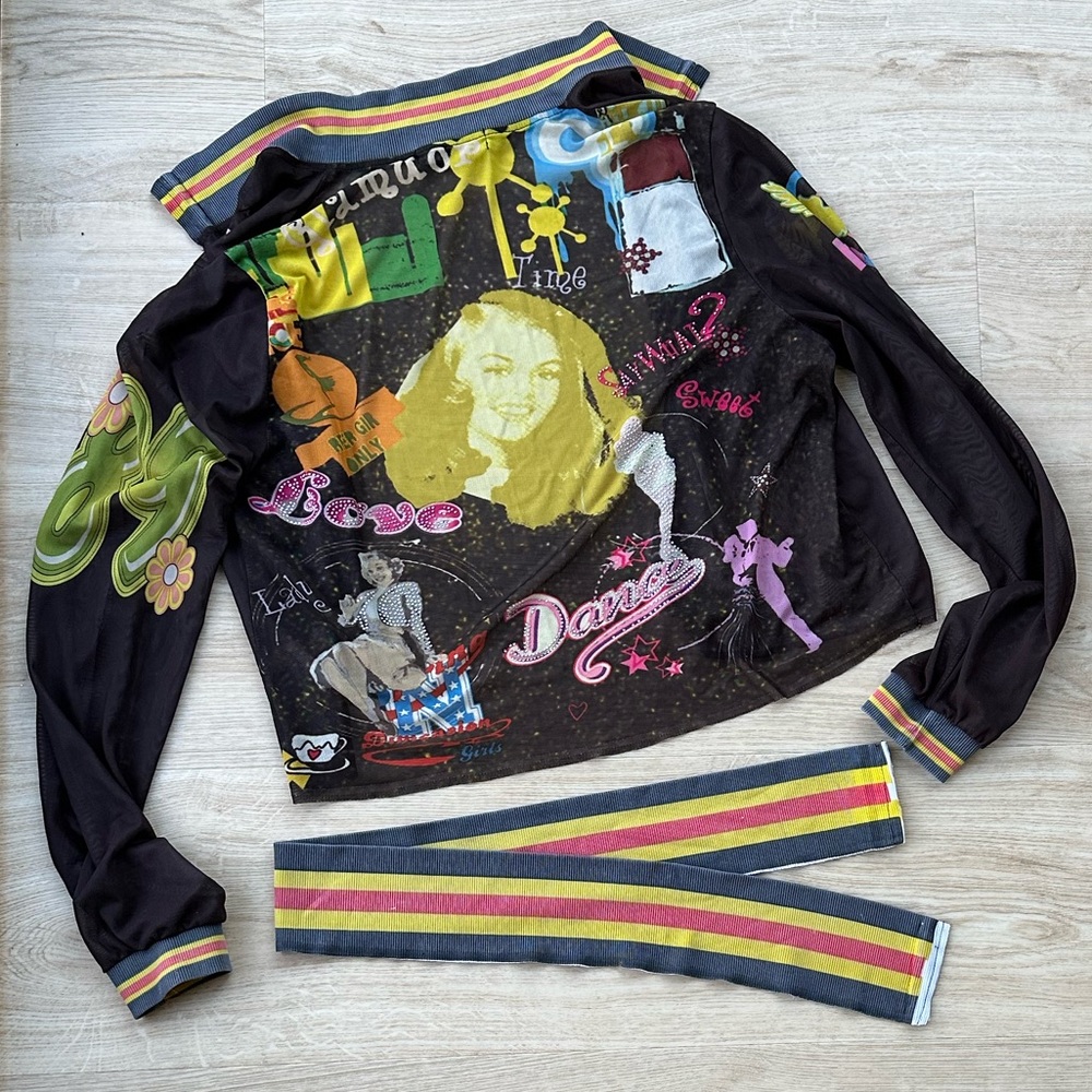 Y2K Graphic Mesh Retro Grunge Rhinestone Deconstructed Project-Ready Piece ~ XL - Picture 16 of 17